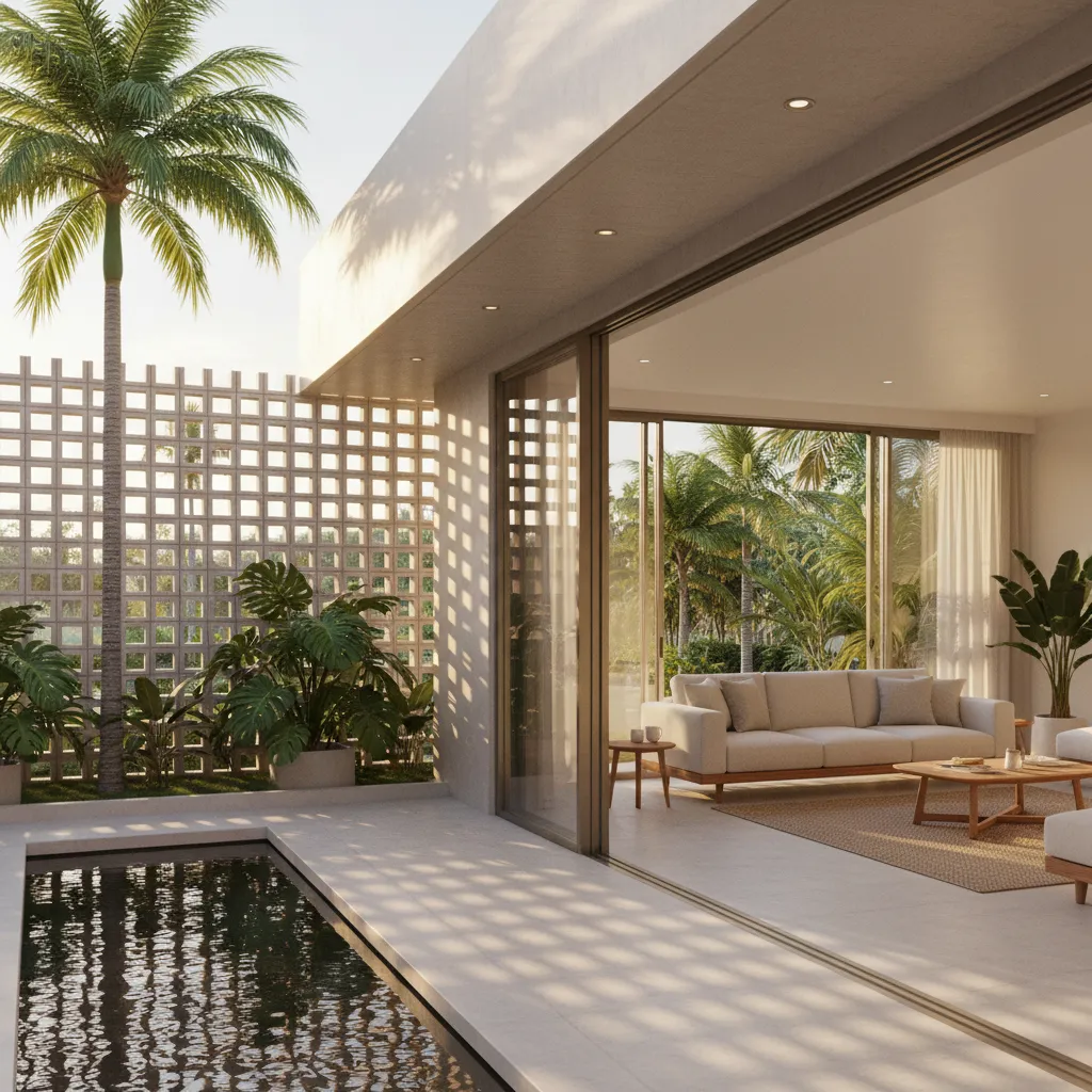 residential courtyard wall using cement jali ventilation blocks