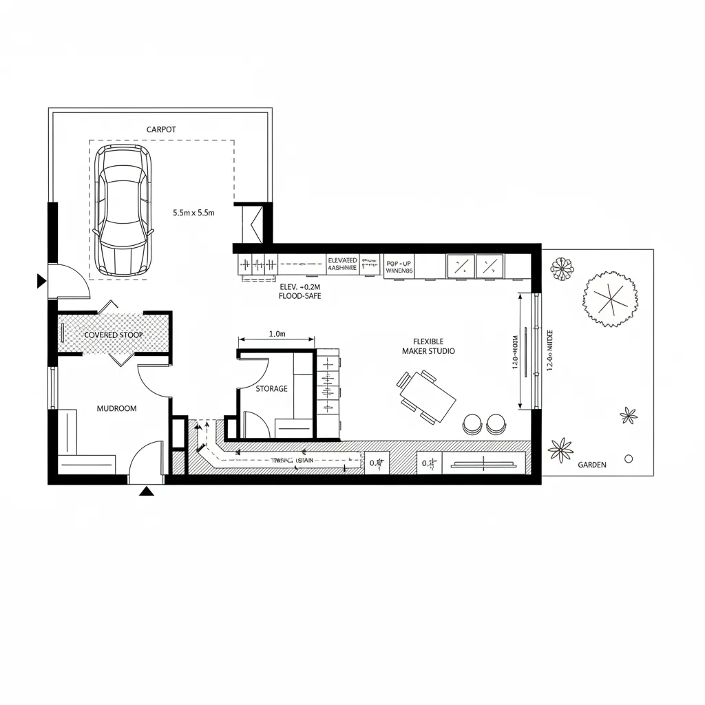 Resilient Entry, Drainage Spine, and Flexible Studio