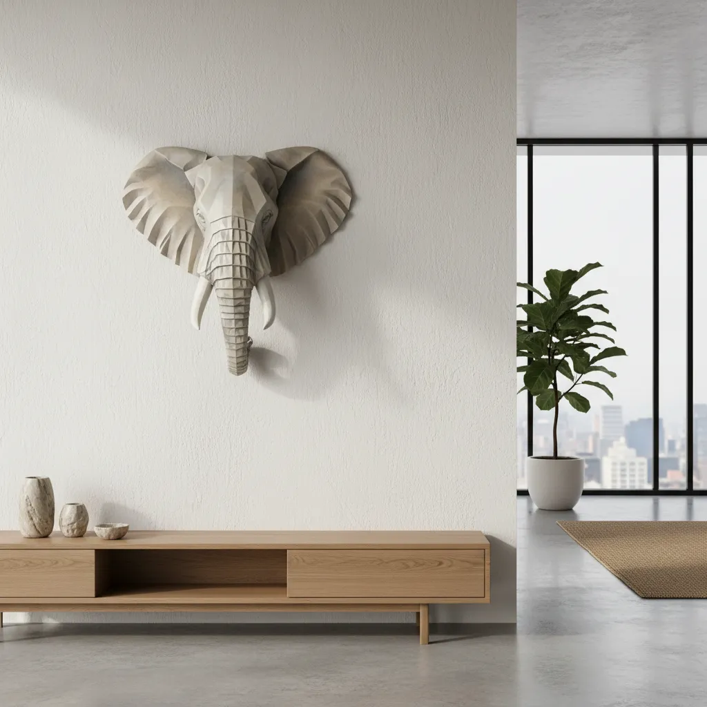 Lightweight resin elephant head wall sculpture with matte finish