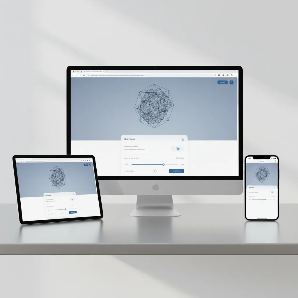 responsive webpage layout showing embedded 3D viewer on desktop and mobile screens