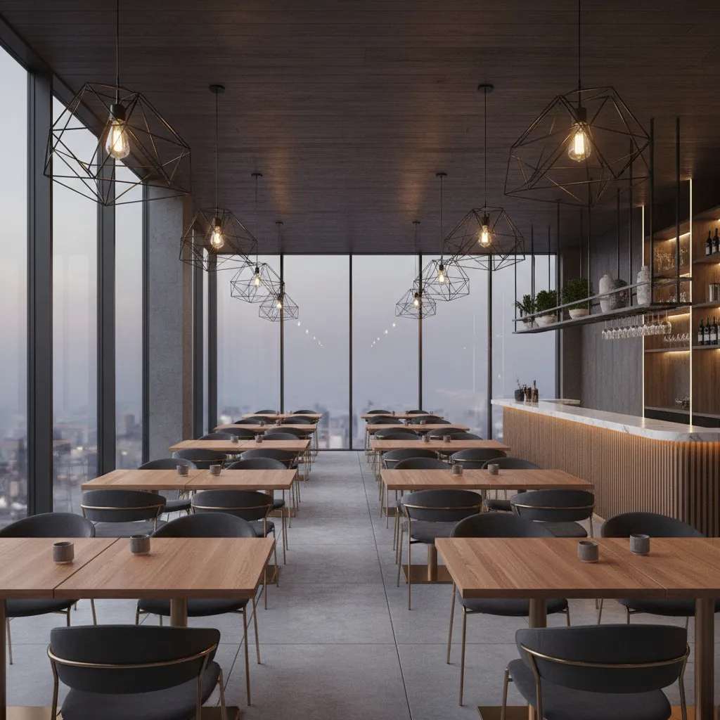 Render 3D de diseño interior de restaurante
