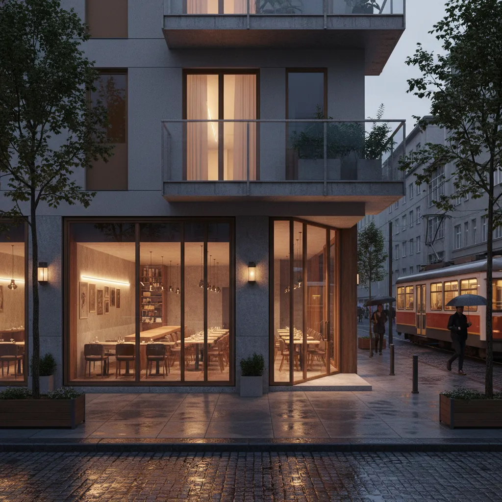 Restaurante pequeño en planta baja con vivienda moderna encima