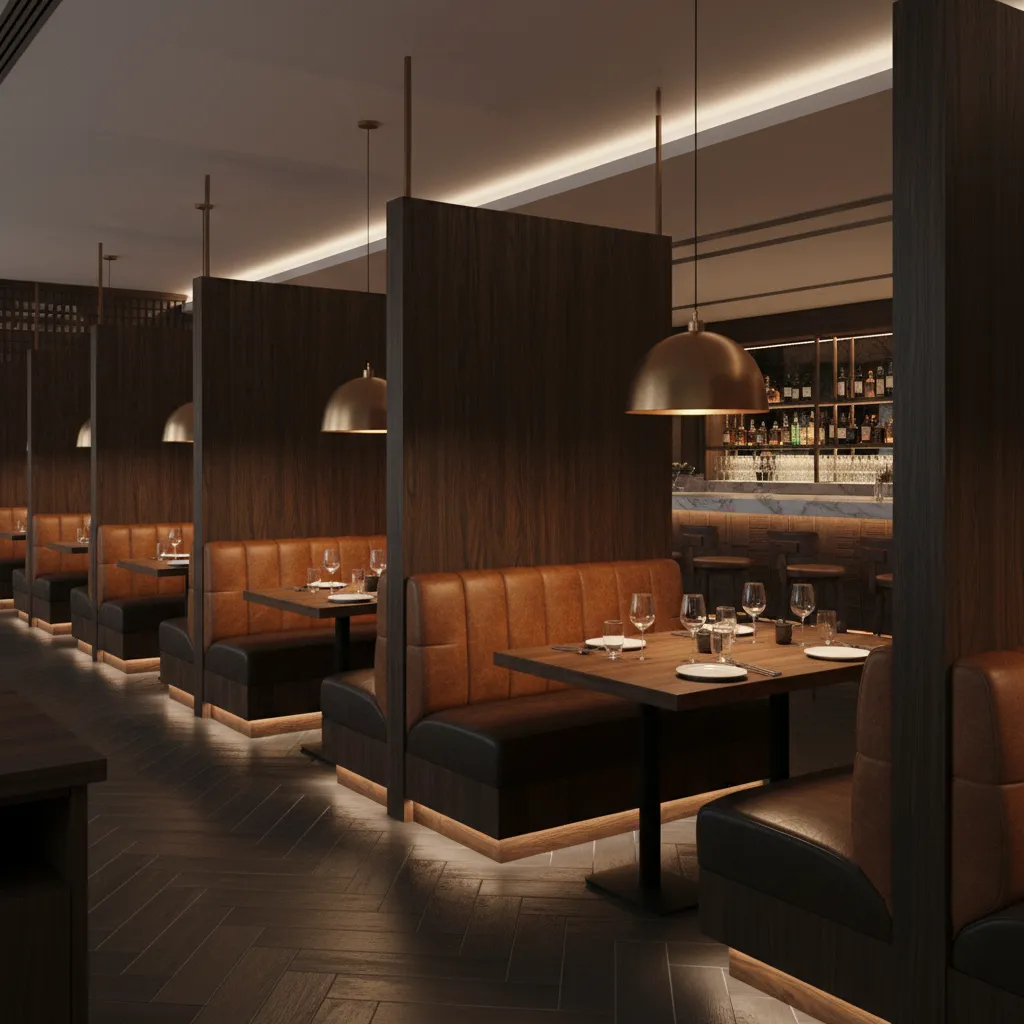 Restaurant booth seating creating intimate dining atmosphere