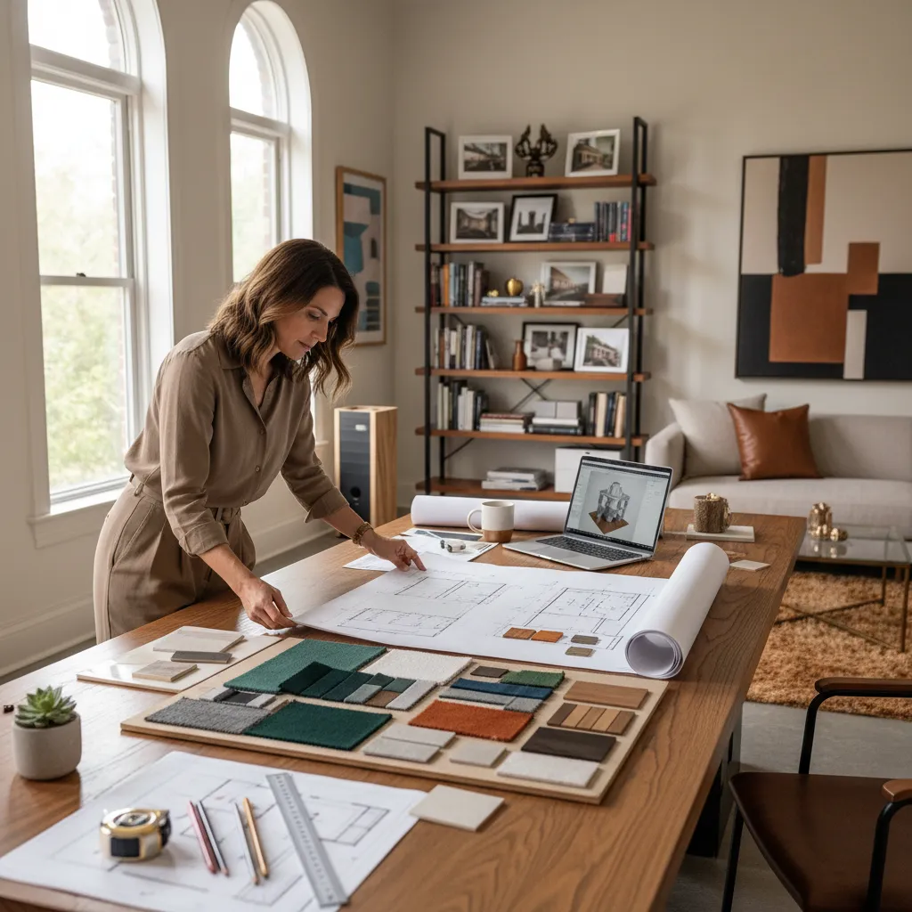 Diseñador de interiores planificando paleta de colores para restaurante