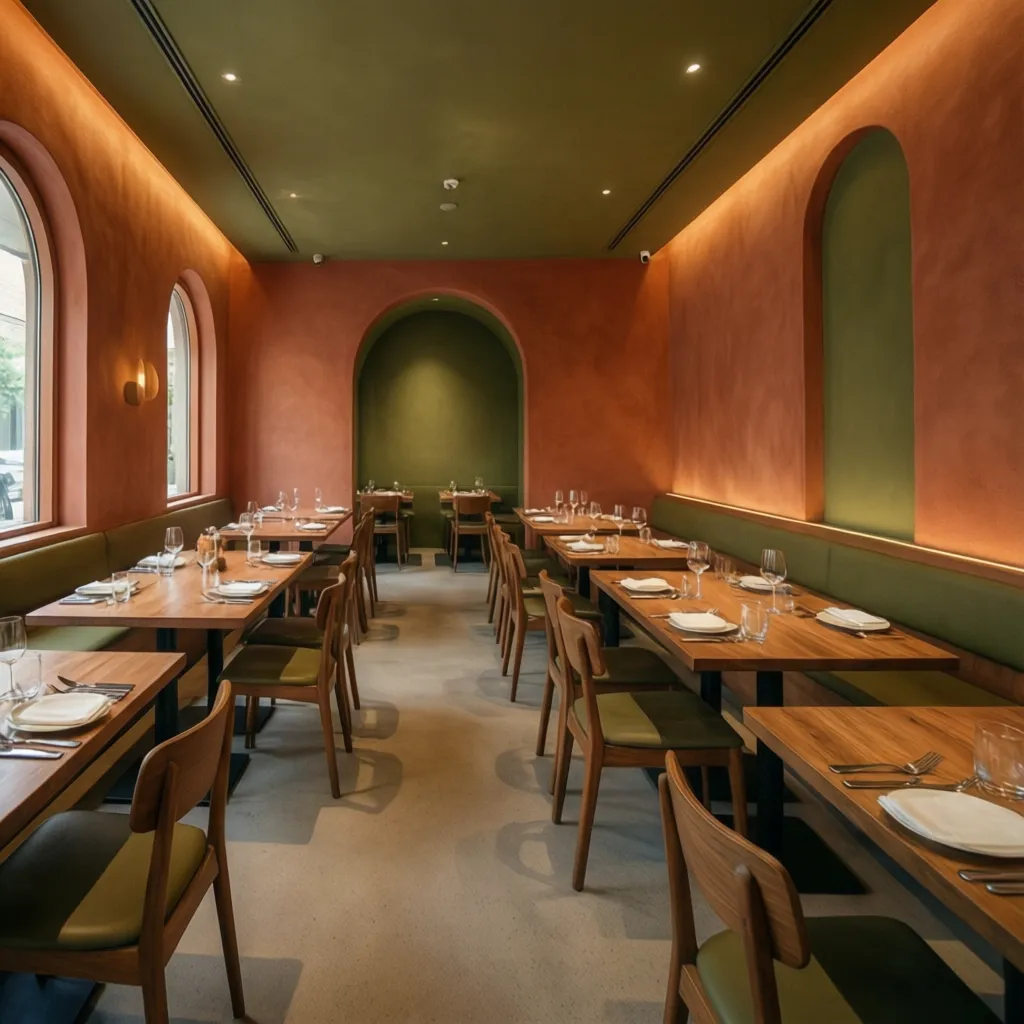 Interiores de colores en diseño de restaurante