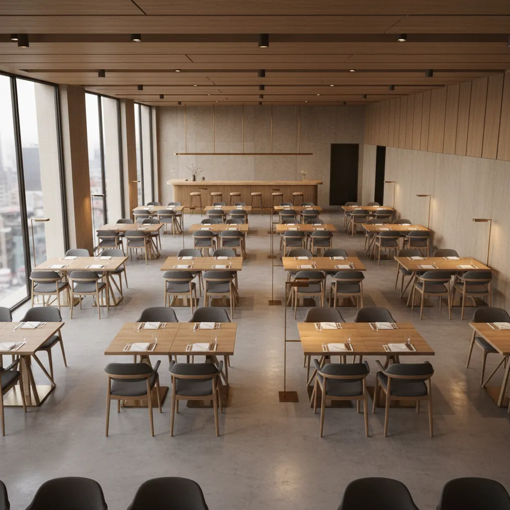 restaurant dining area with proper table spacing and clear walkways
