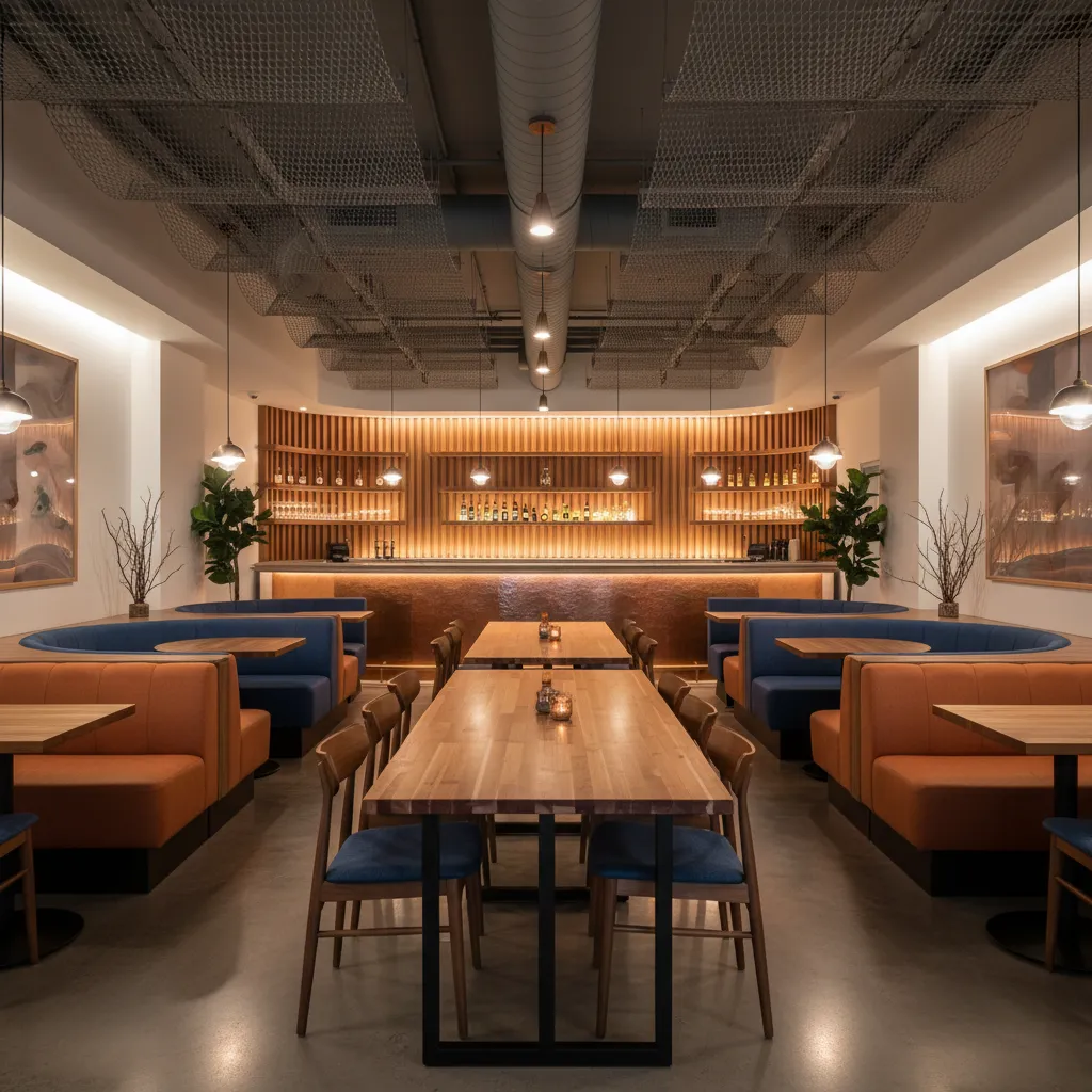 Interior de restaurante moderno diseñado profesionalmente