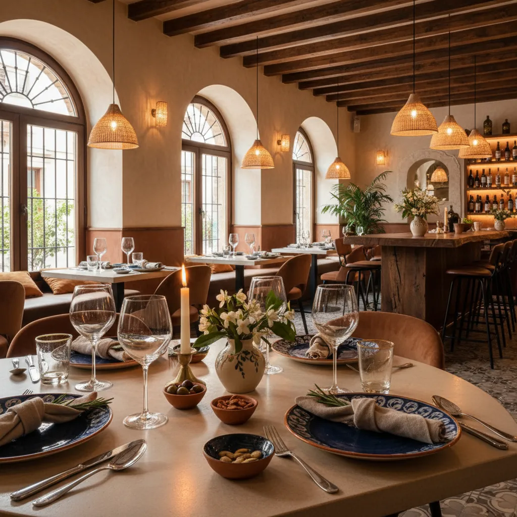 Detalle de mesa y decoración en restaurante elegante