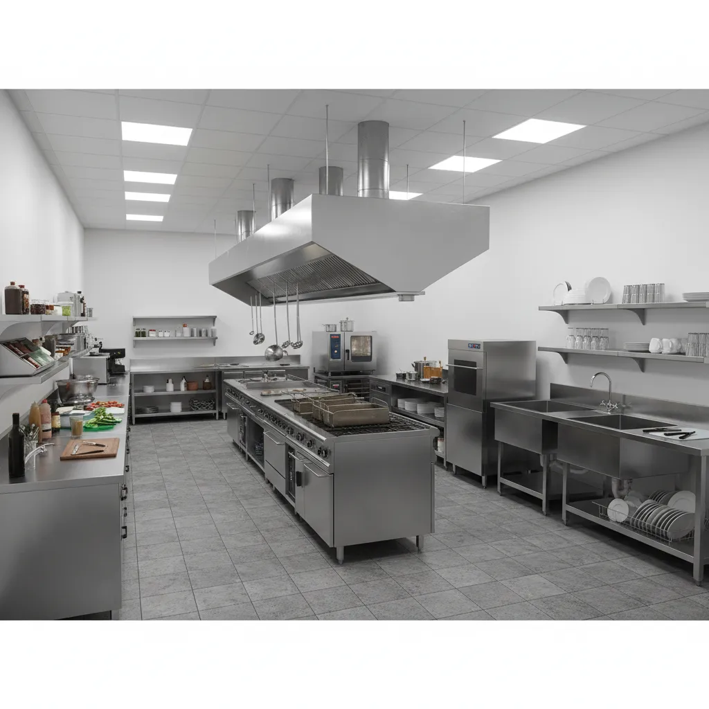 restaurant kitchen layout showing cooking prep and washing zones