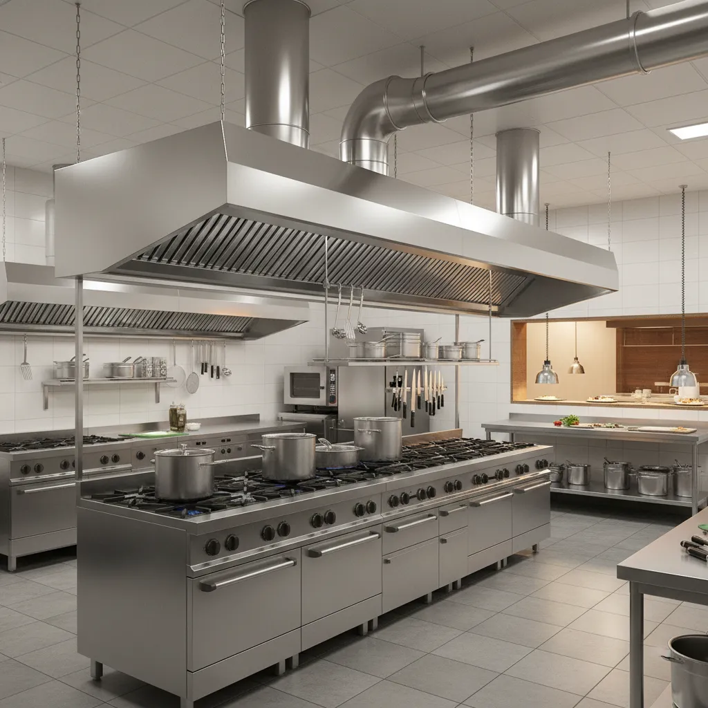 Commercial kitchen exhaust hood and ventilation system