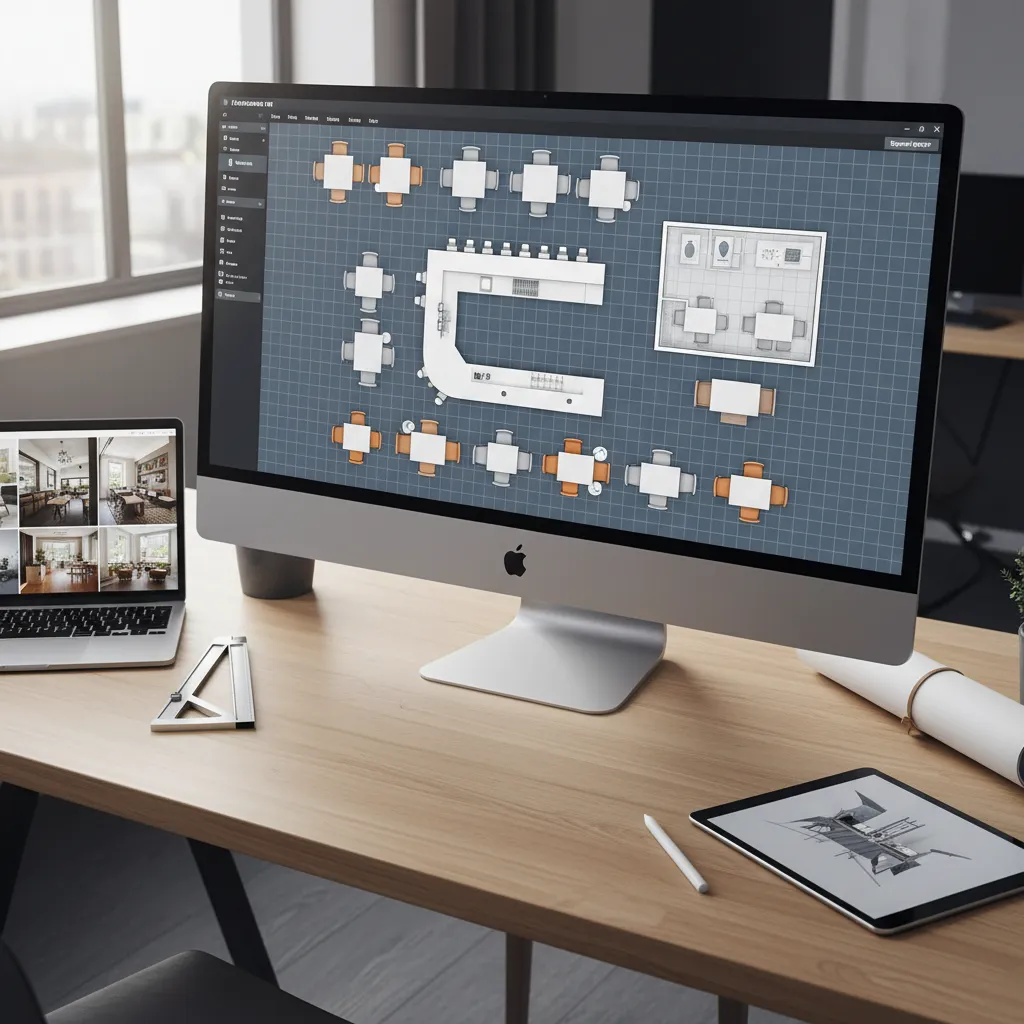 Plano digital de distribución de mesas en un restaurante
