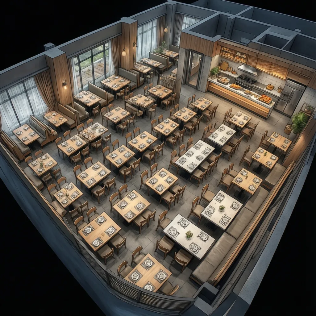 Planificación de distribución de mesas y cocina en restaurante
