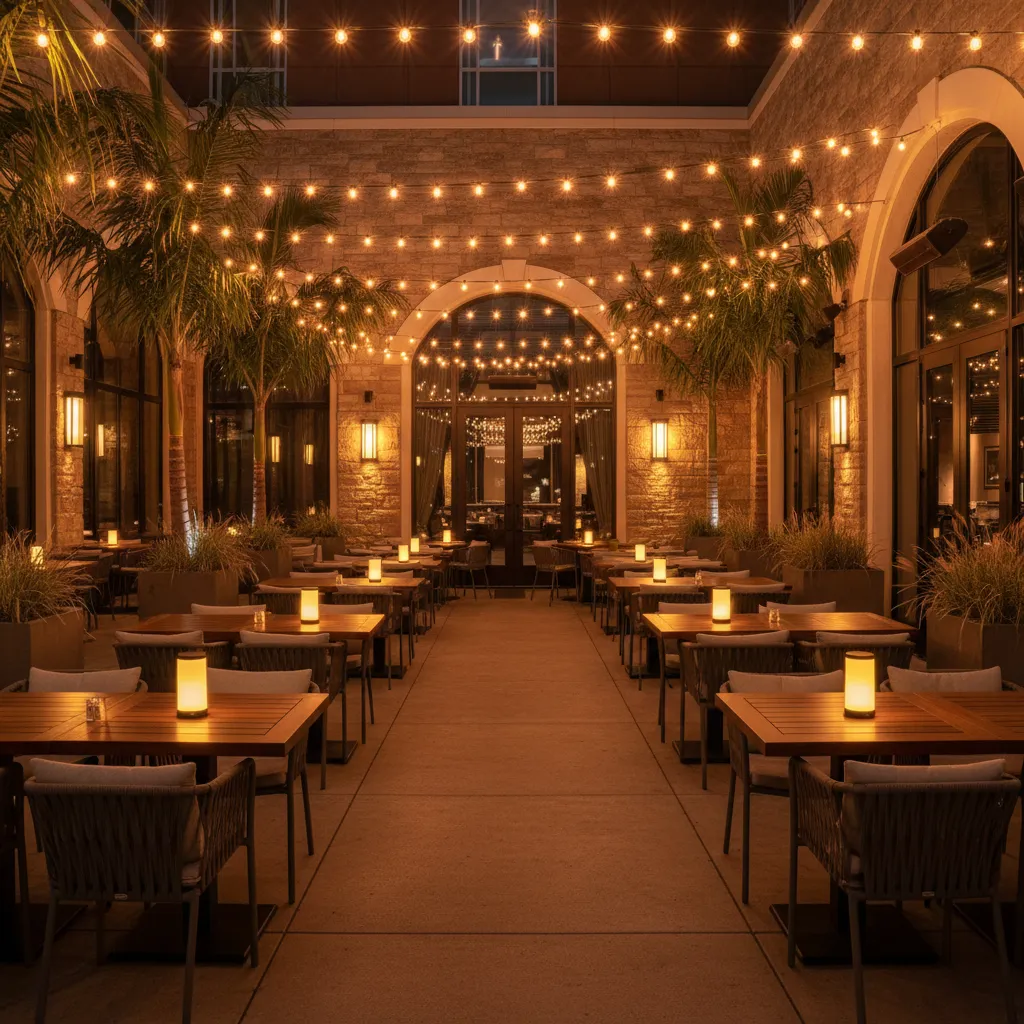 How Restaurants and Event Venues Use Outdoor Lighting Without Power Outlets