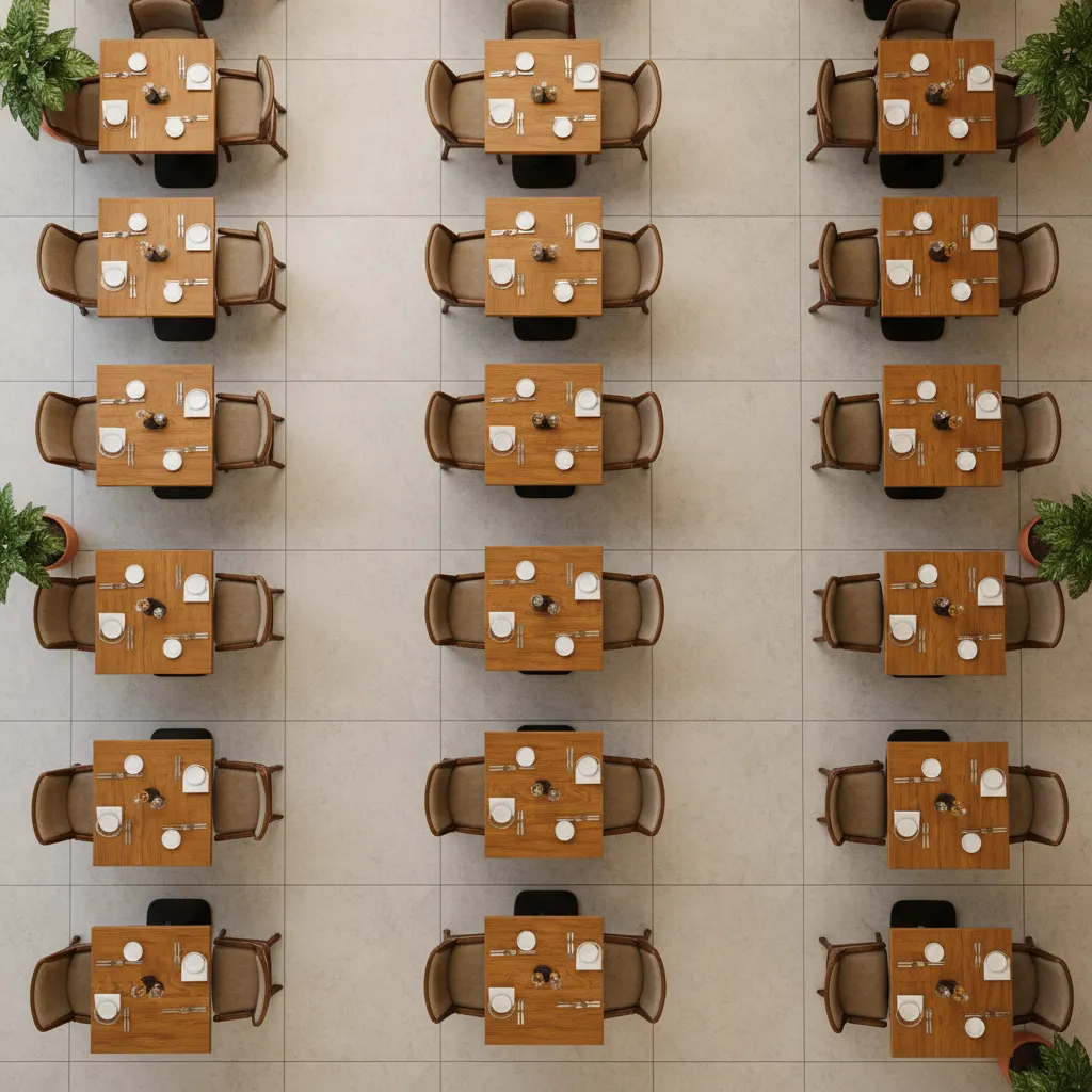 Restaurant floor layout showing chair spacing and guest circulation around tables