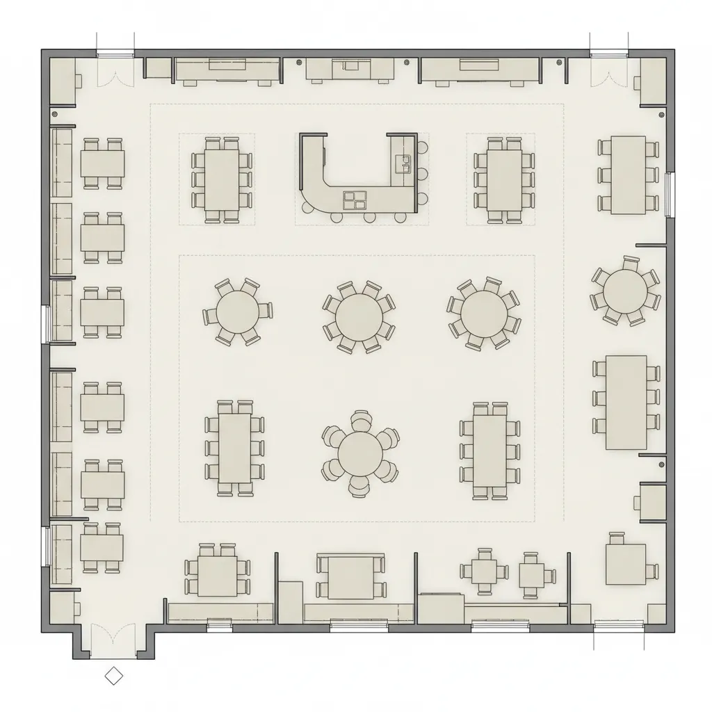 restaurant seating spacing diagram showing aisle width and chair clearance