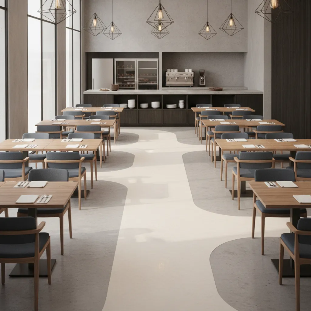 restaurant layout showing efficient server routes between kitchen and tables