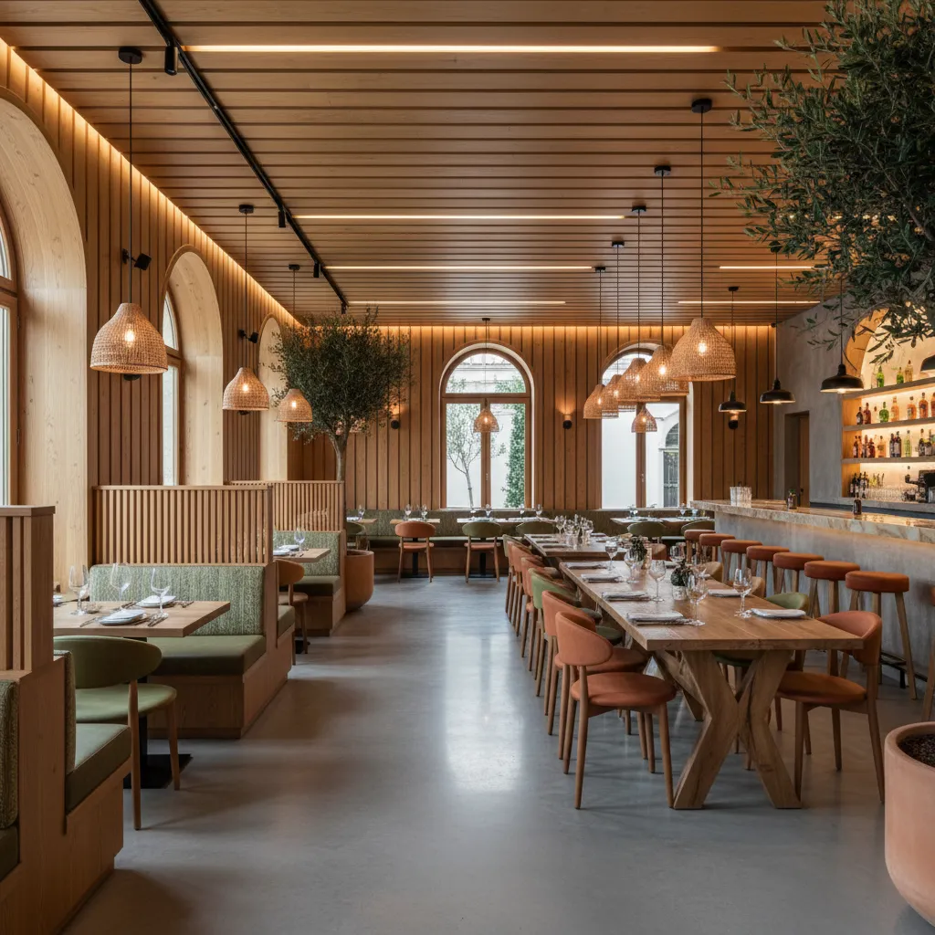 Restaurante con recorrido visual claro y zonas bien definidas