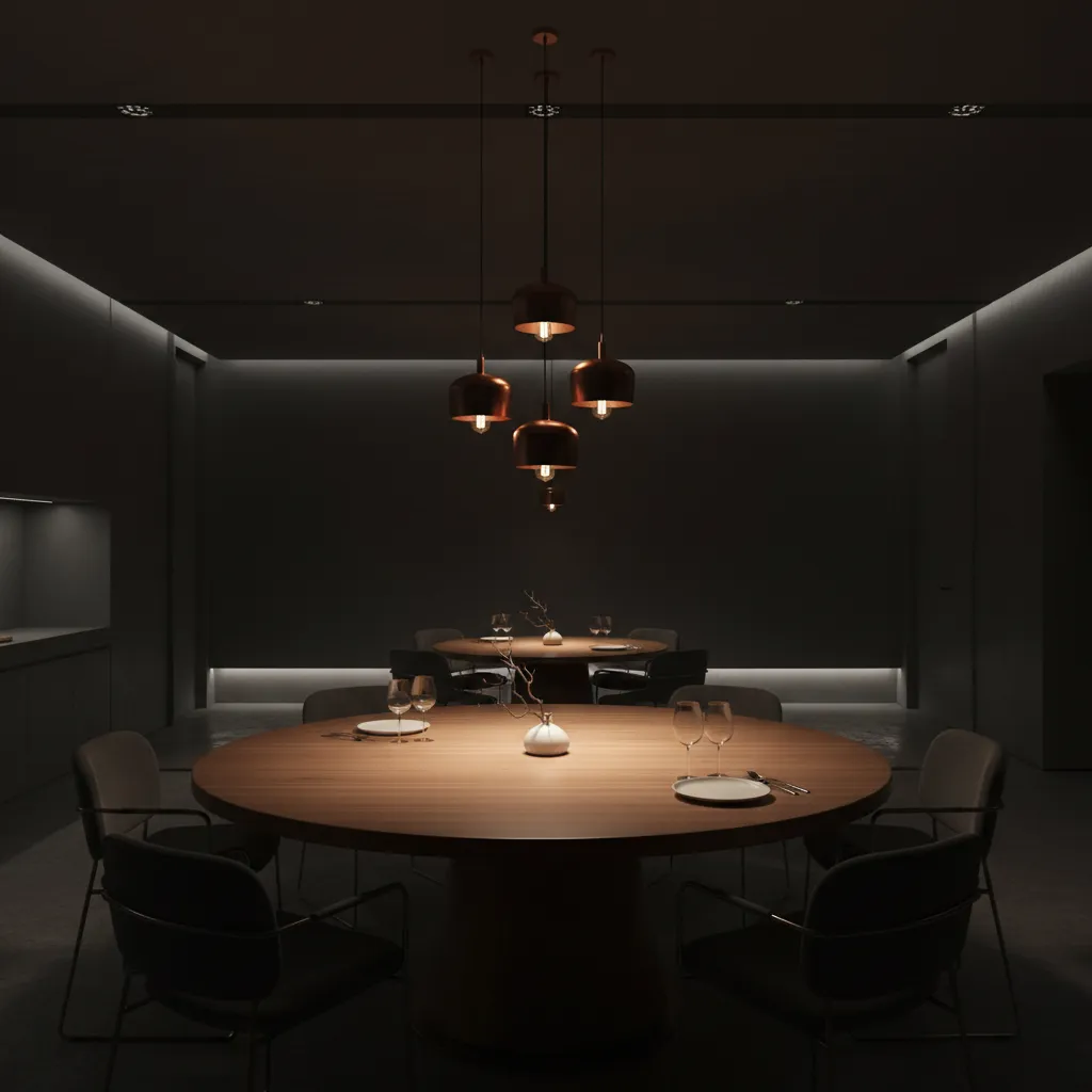 Restaurant inspired dining lighting with focused light over table