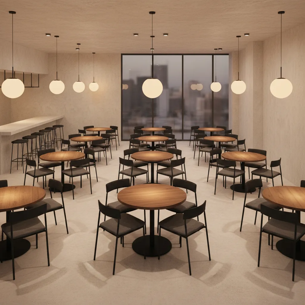 Restaurant dining layout showing table spacing and seating arrangement