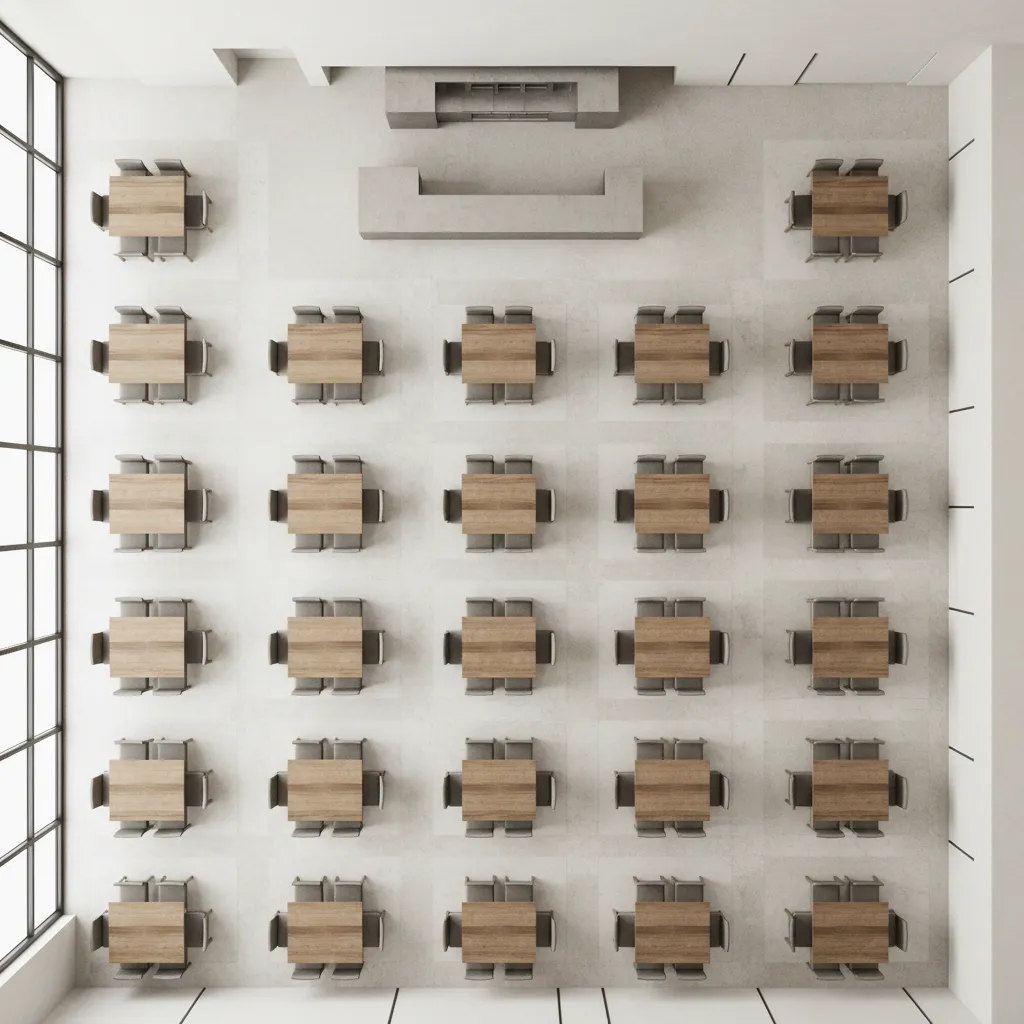 Restaurant dining room layout showing table spacing and seating flow