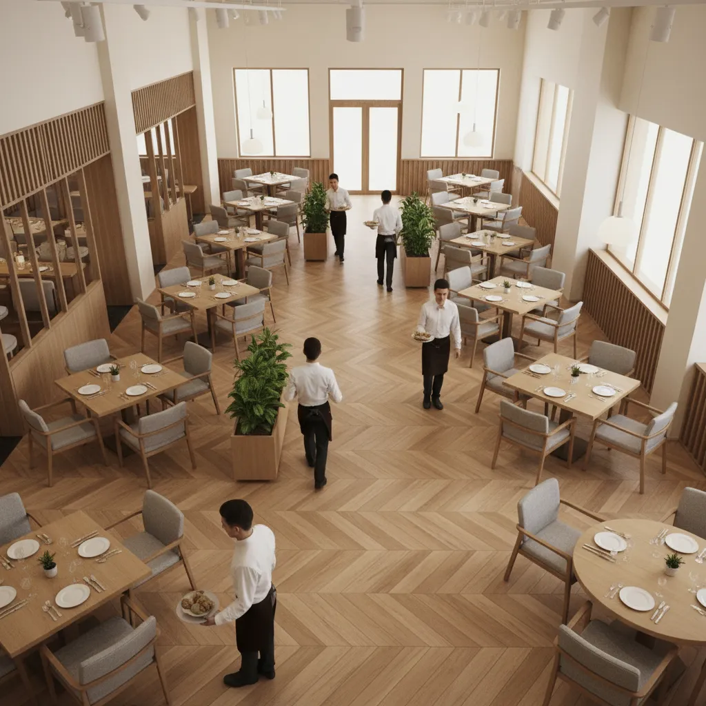 restaurant walkway layout showing clear customer traffic flow between tables