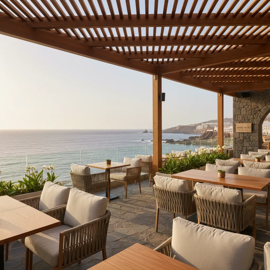 Restaurante con terraza abierta y diseño contemporáneo en zona turística