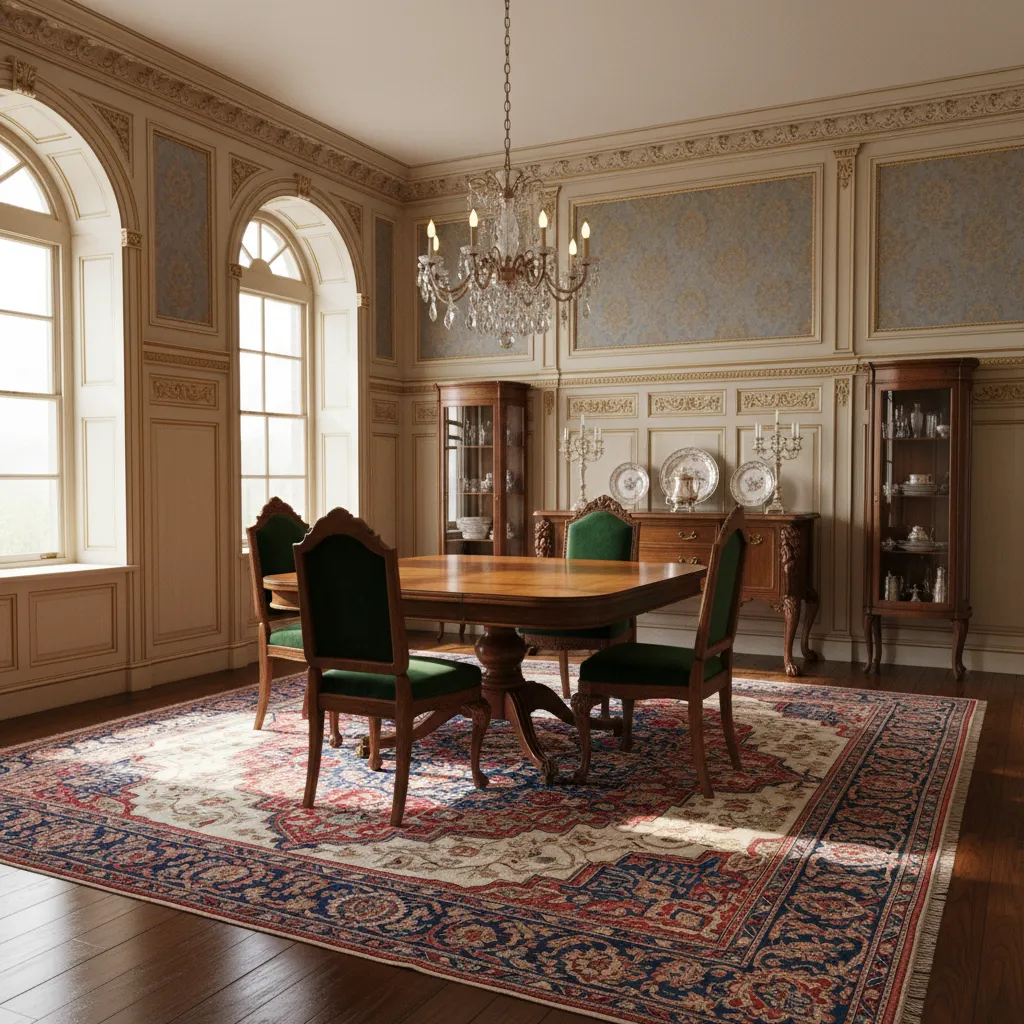 Restored antique dining furniture integrated into a period style dining room