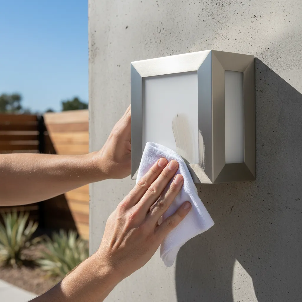 Applying polish to restore brushed nickel outdoor fixture finish