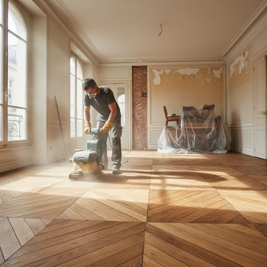 Proceso de restauración de un suelo de madera antiguo