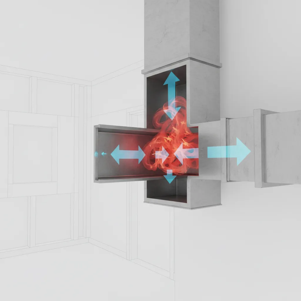 Diagram style rendering showing airflow restriction inside a narrow HVAC duct