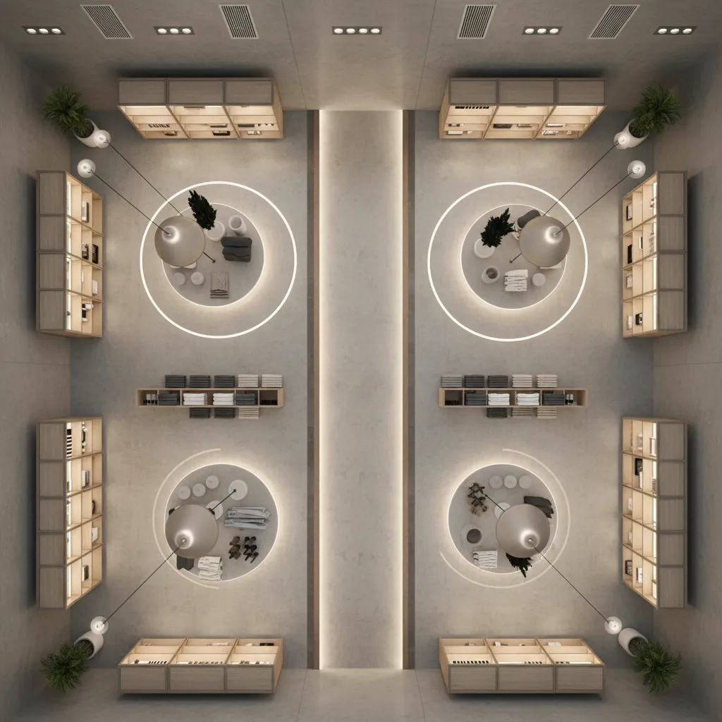 Retail store layout showing decorative focal points guiding customer movement