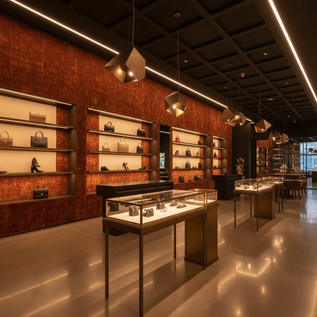 Iluminación de acento destacando productos en una tienda moderna