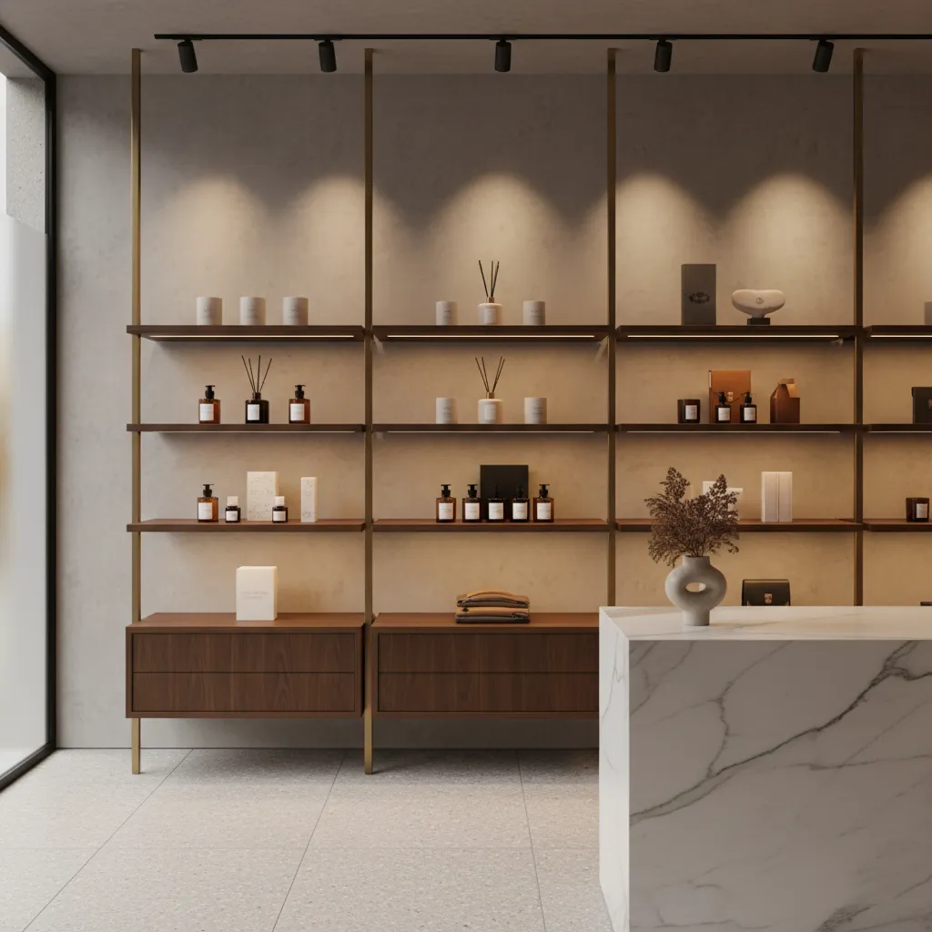 Iluminación focal en productos dentro de una tienda moderna