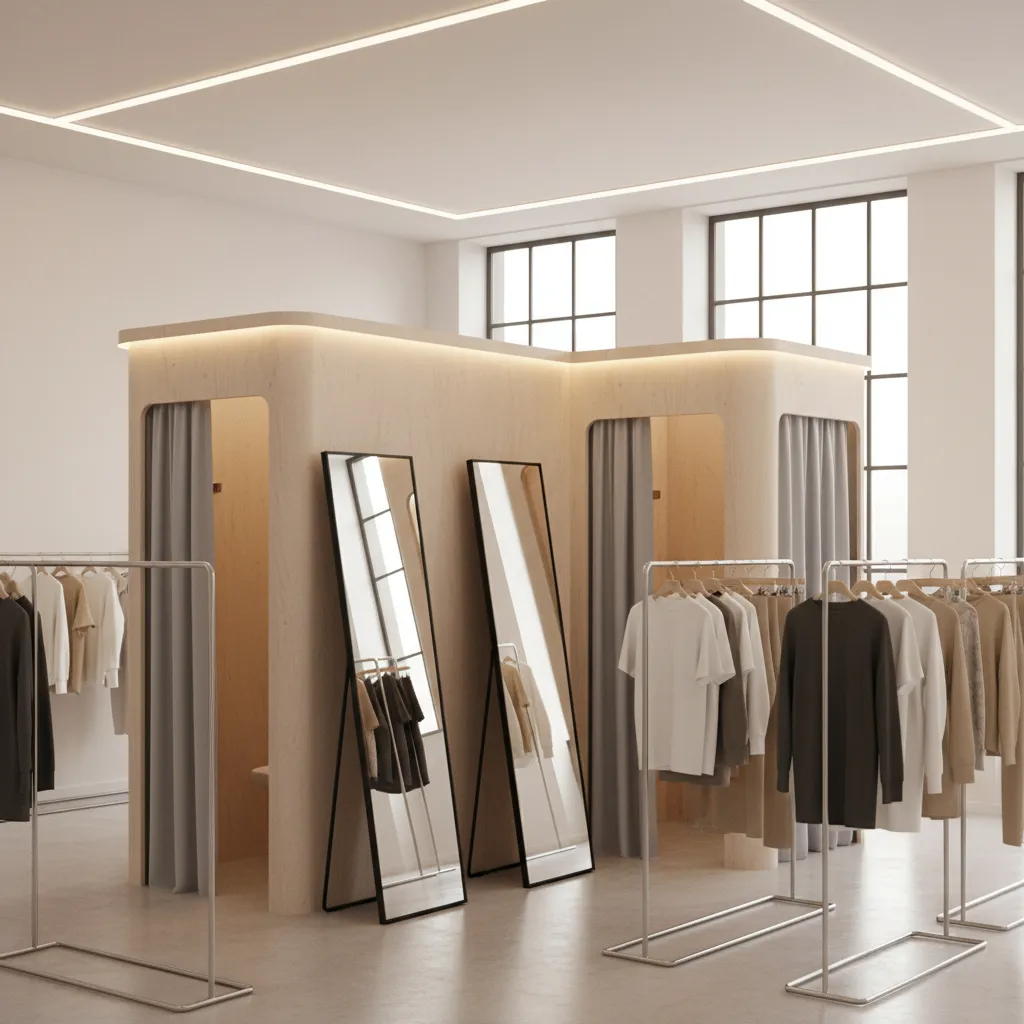 Temporary fitting rooms inside a fashion pop up retail store