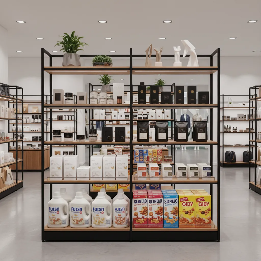 Retail shelving showing eye level product placement strategy