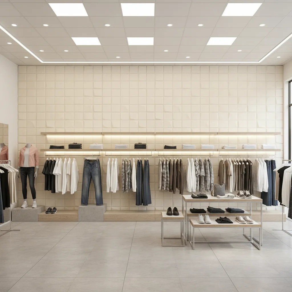 Retail shop interior using PVC wall panels for display and branding walls