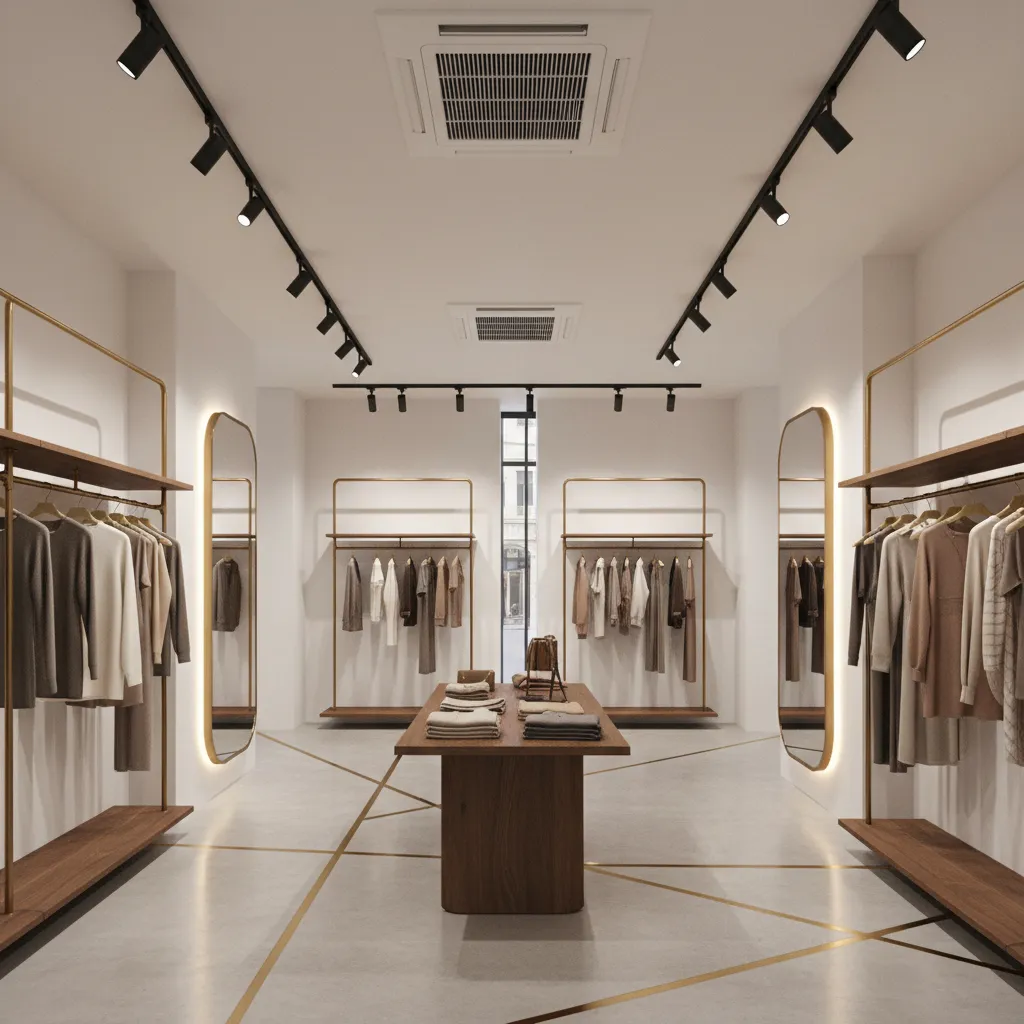 Boutique retail store interior with ceiling cassette air conditioner