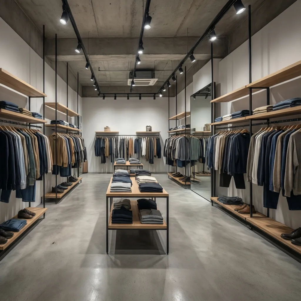 Concepto de diseño para una tienda moderna con zonas de exposición de producto