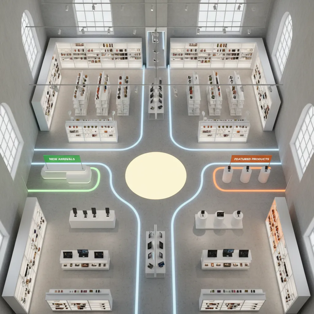 retail store floor layout showing customer traffic flow and zoning