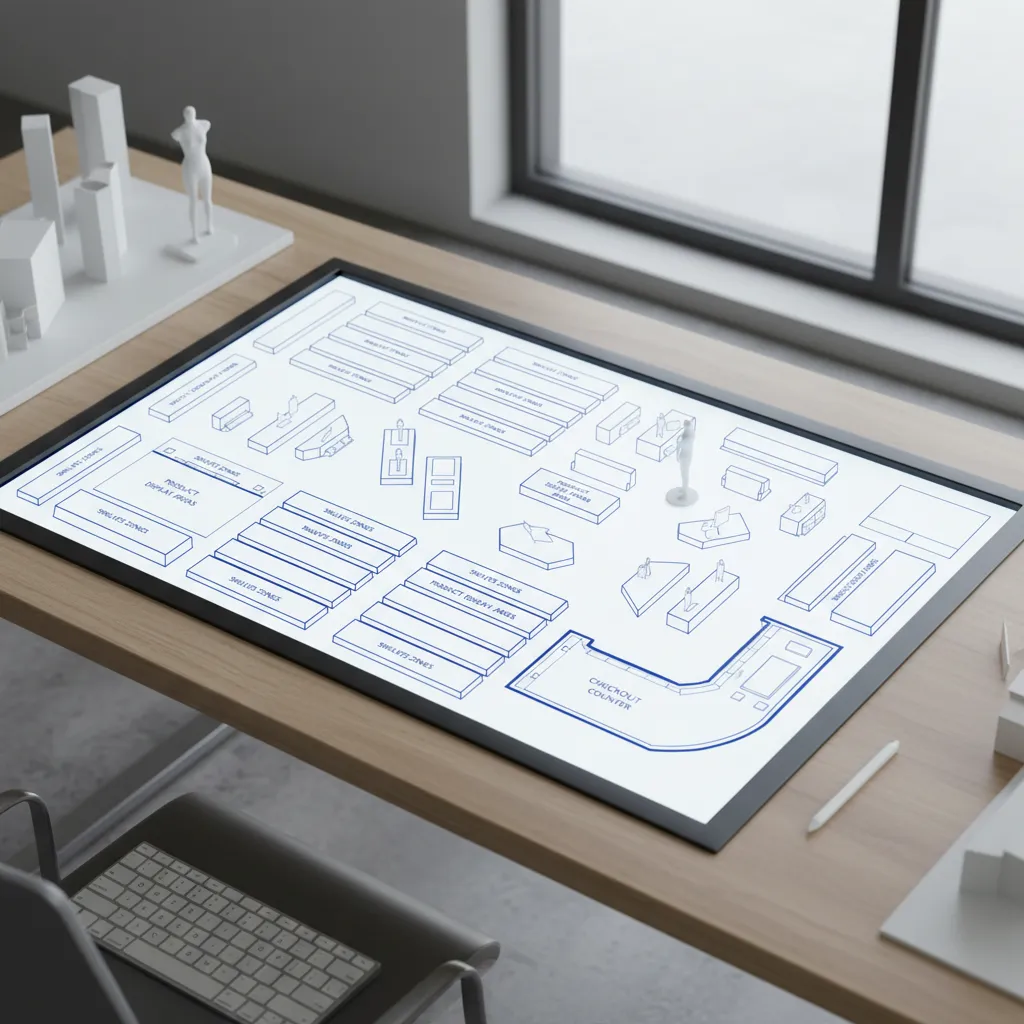 Plano de distribución de una tienda retail con zonas de producto