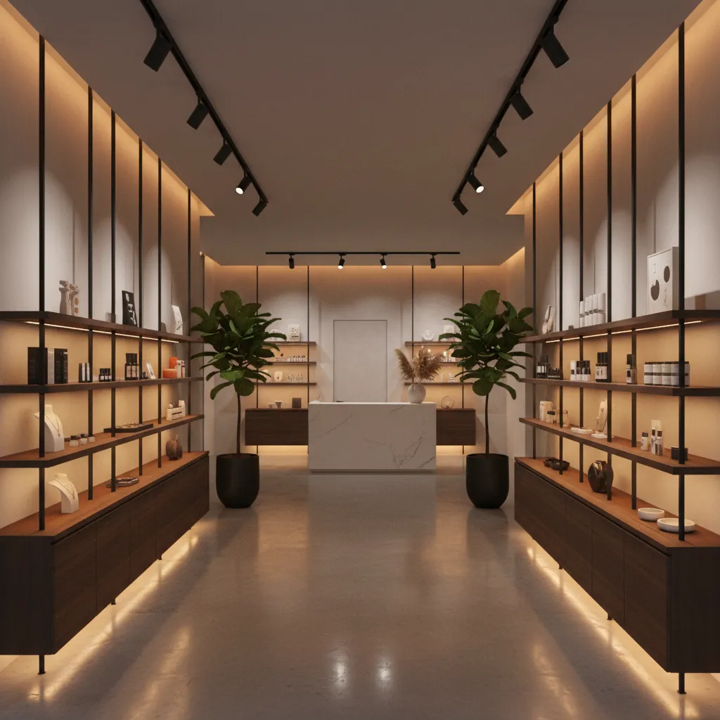 modern retail store interior with product display lighting