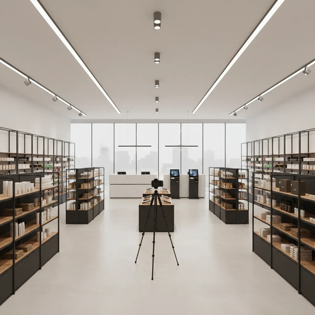 Retail store interior scanned with 360 camera to analyze layout and customer flow