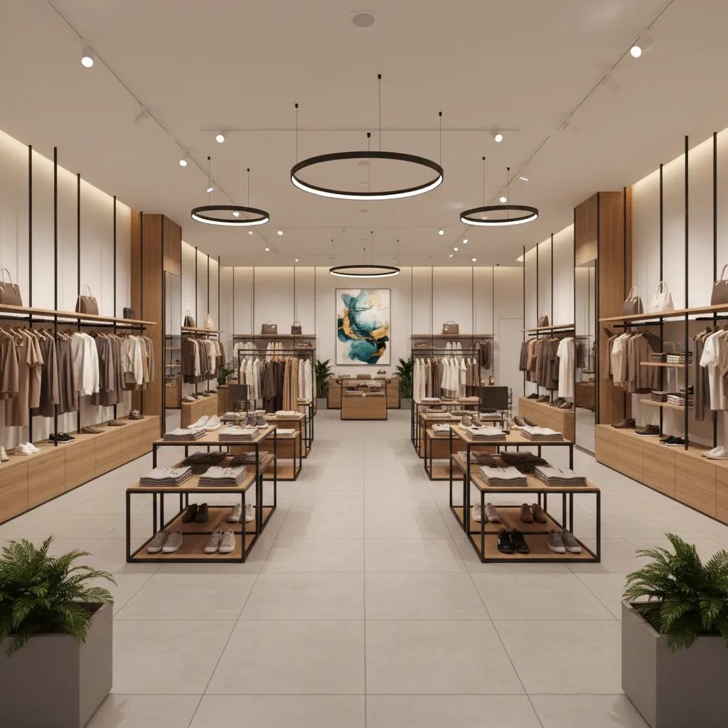 wide view of retail store layout with clear product zones and walkways