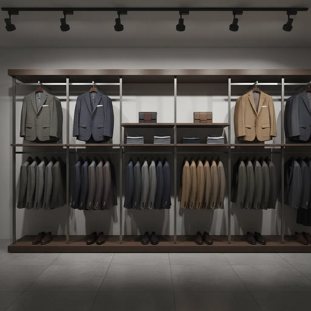 menswear store lighting design with spotlighting on suits and jackets