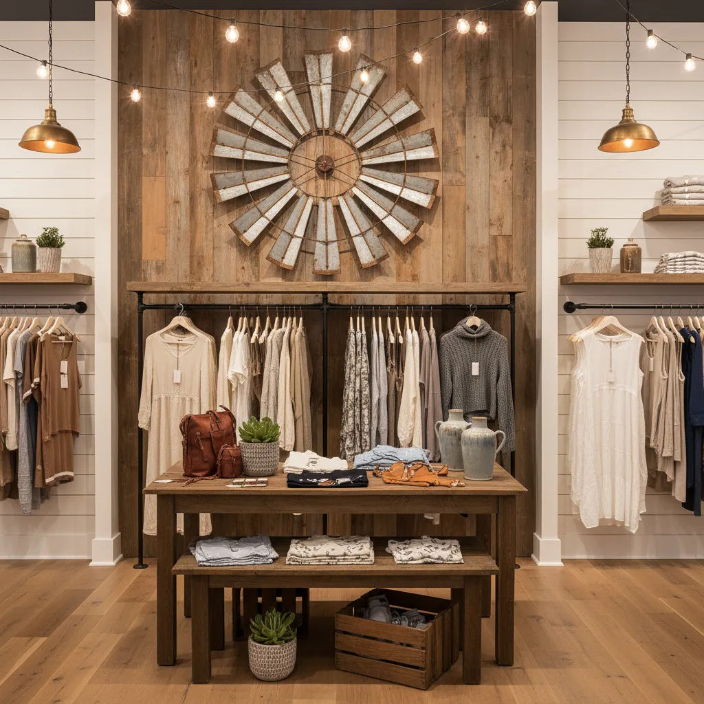 Boutique retail store display wall with large windmill wall decor