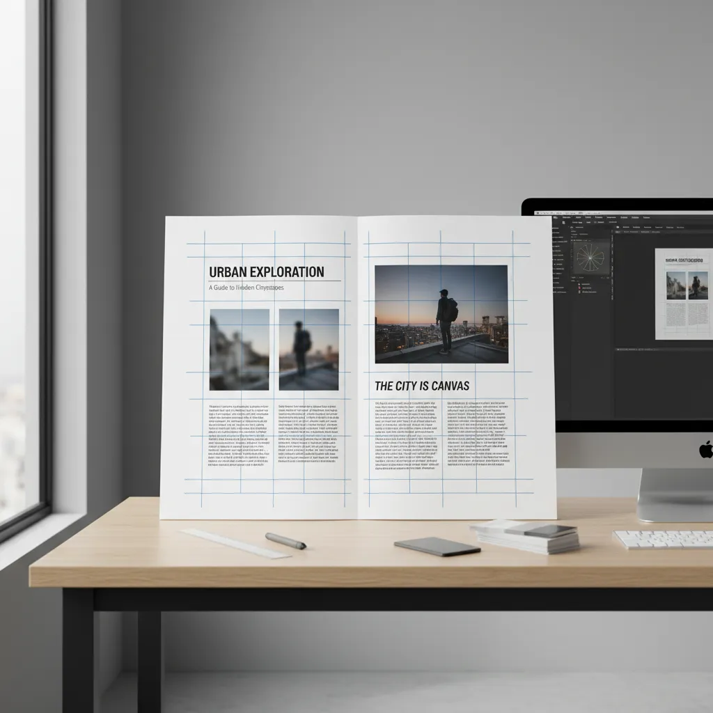 Ejemplo de retícula editorial con columnas para diseño de revista
