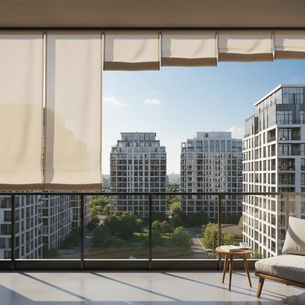 Retractable fabric canopy providing adjustable balcony shade