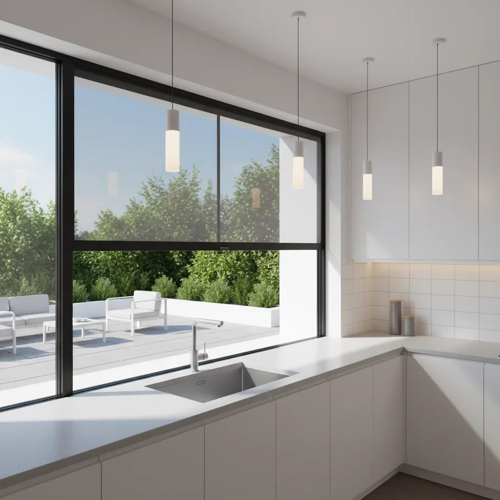 Retractable insect screen installed on a pass through kitchen serving window