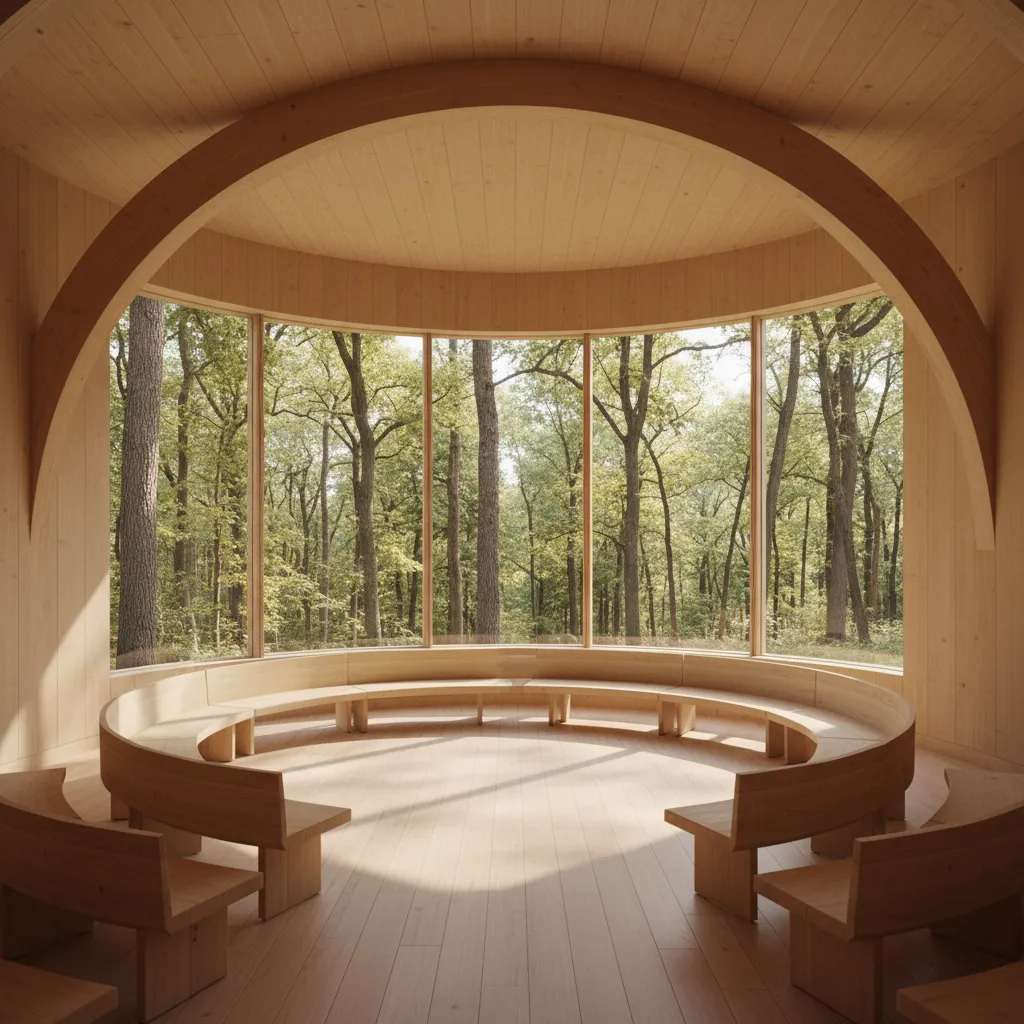 Retreat center chapel with large windows and nature views
