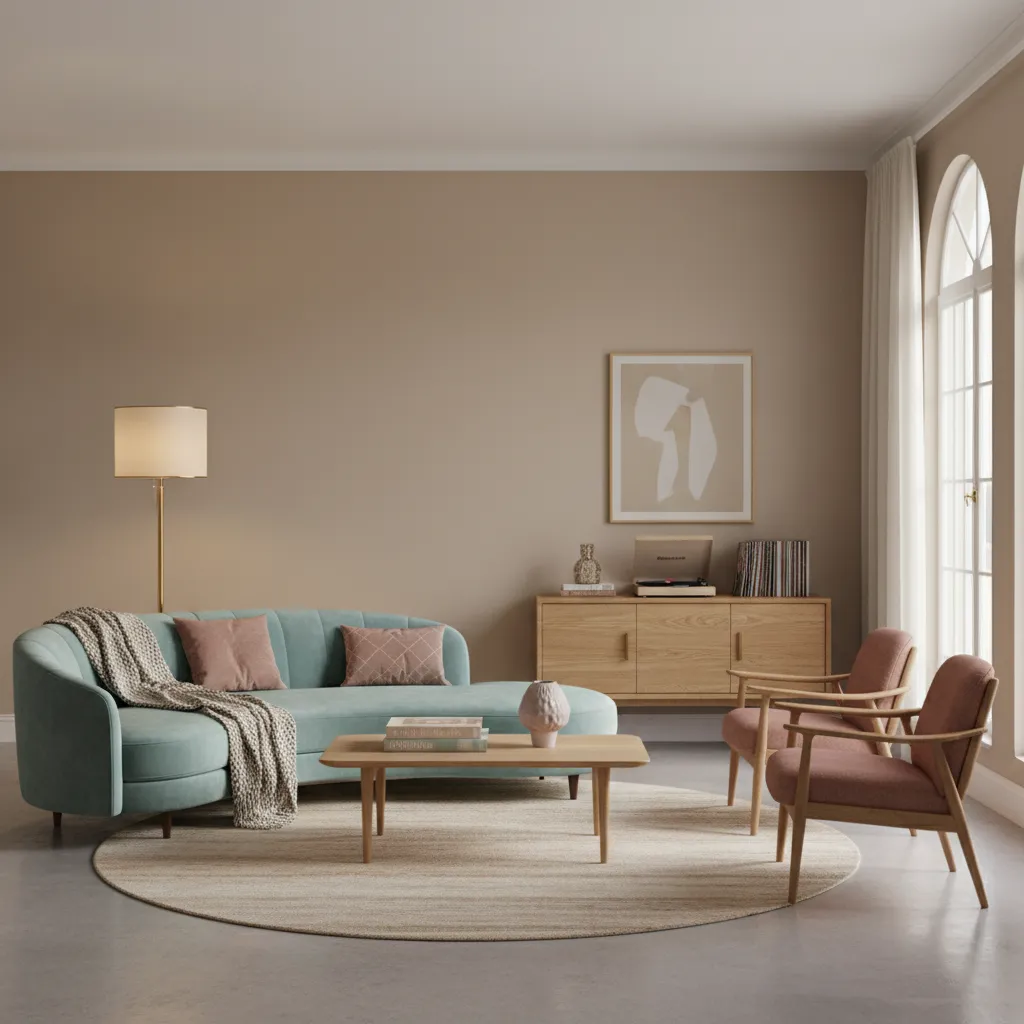 Retro interior showing balanced pastel palette instead of neon colors